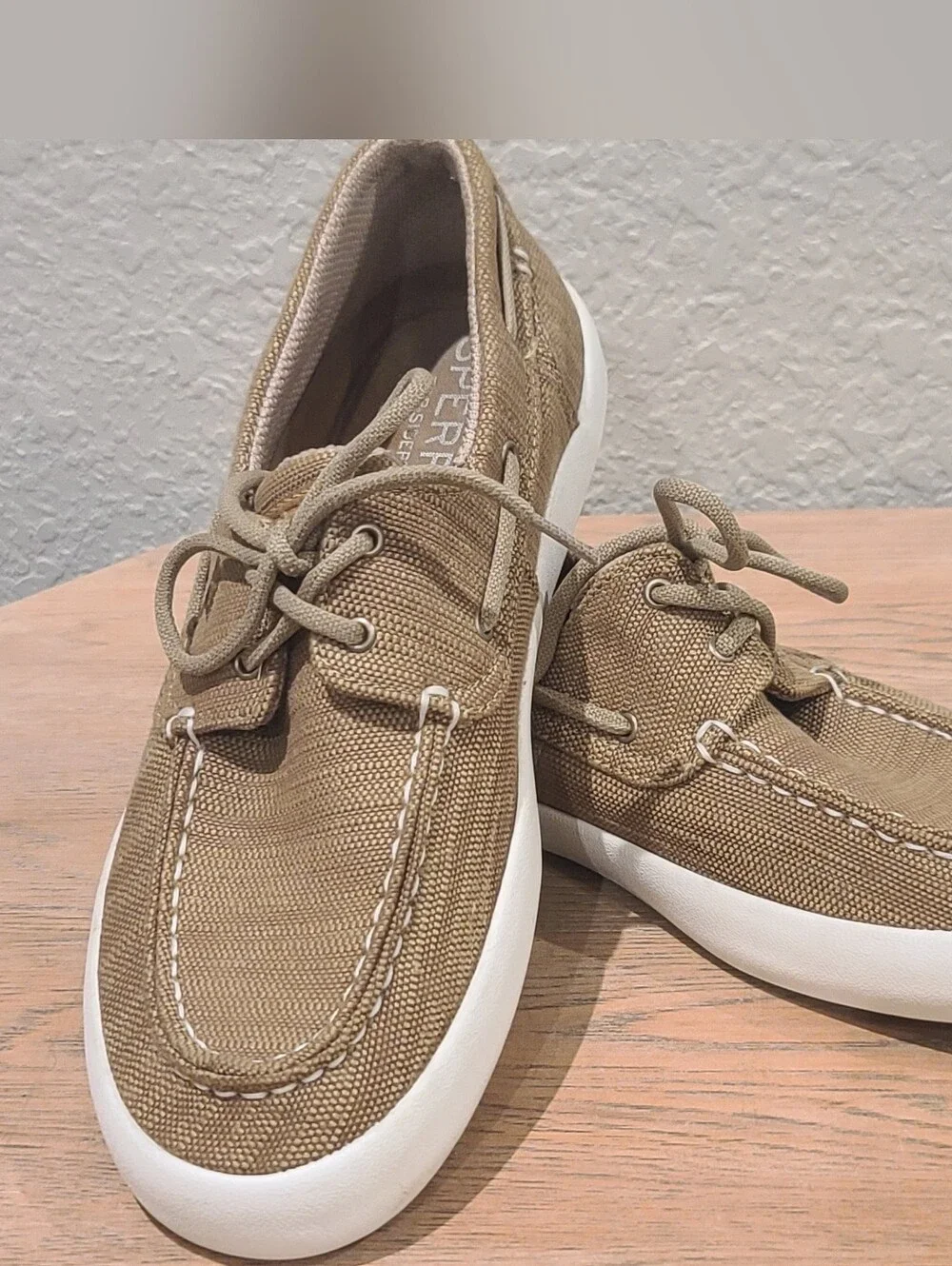 Sperry Top Sider Men 9M Khaki Canvas 2-Eyelet Oxfords Deck Boat Men Shoes